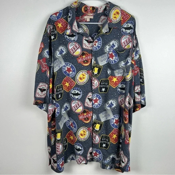 George Beer Label Blue Button-Front Rayon S/S Lounge BBQ Summer Shirt 2XL 50-52 - Picture 1 of 11